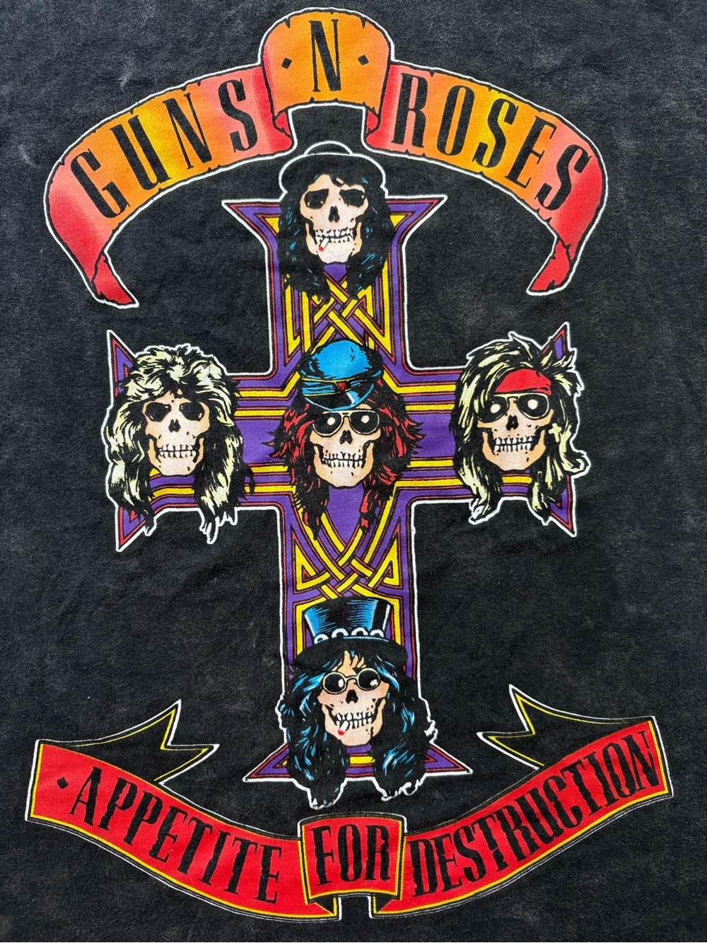 Guns N Roses Graphic Band Tee Acid Wash Black Rock T Shirt Size Large - Picture 2 of 8